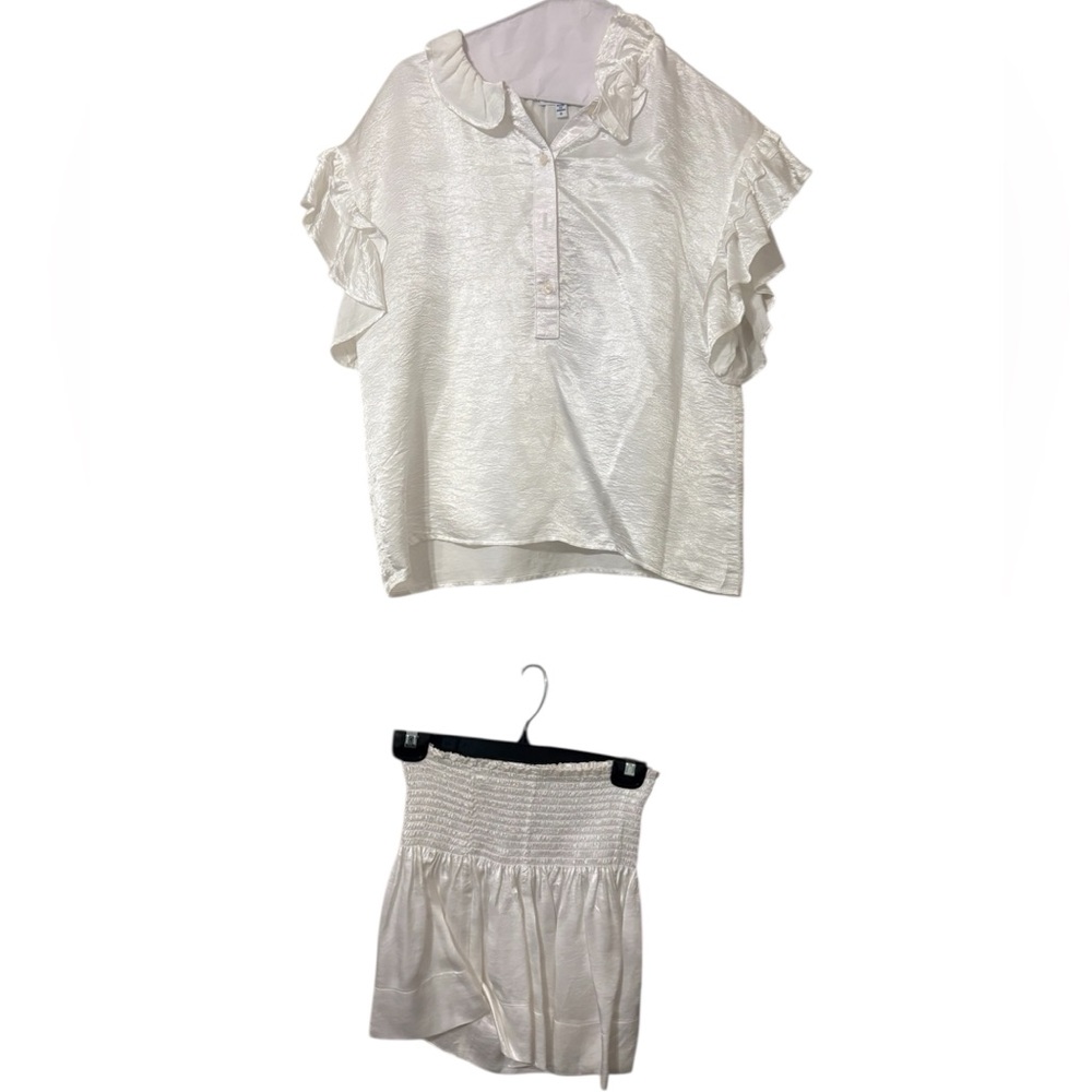 Women's Cream Ruffle Sleeve Top and Skirt Set